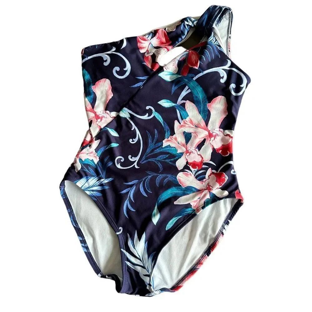 Carmen Marc Valvo One-Shoulder Cutout One-Piece Swimsuit size 8 NEW
